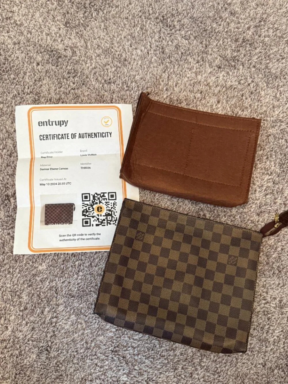 Louis Vuitton Damier Ebene Toiletry Pouch 26 - Red Lining & Brown Insert